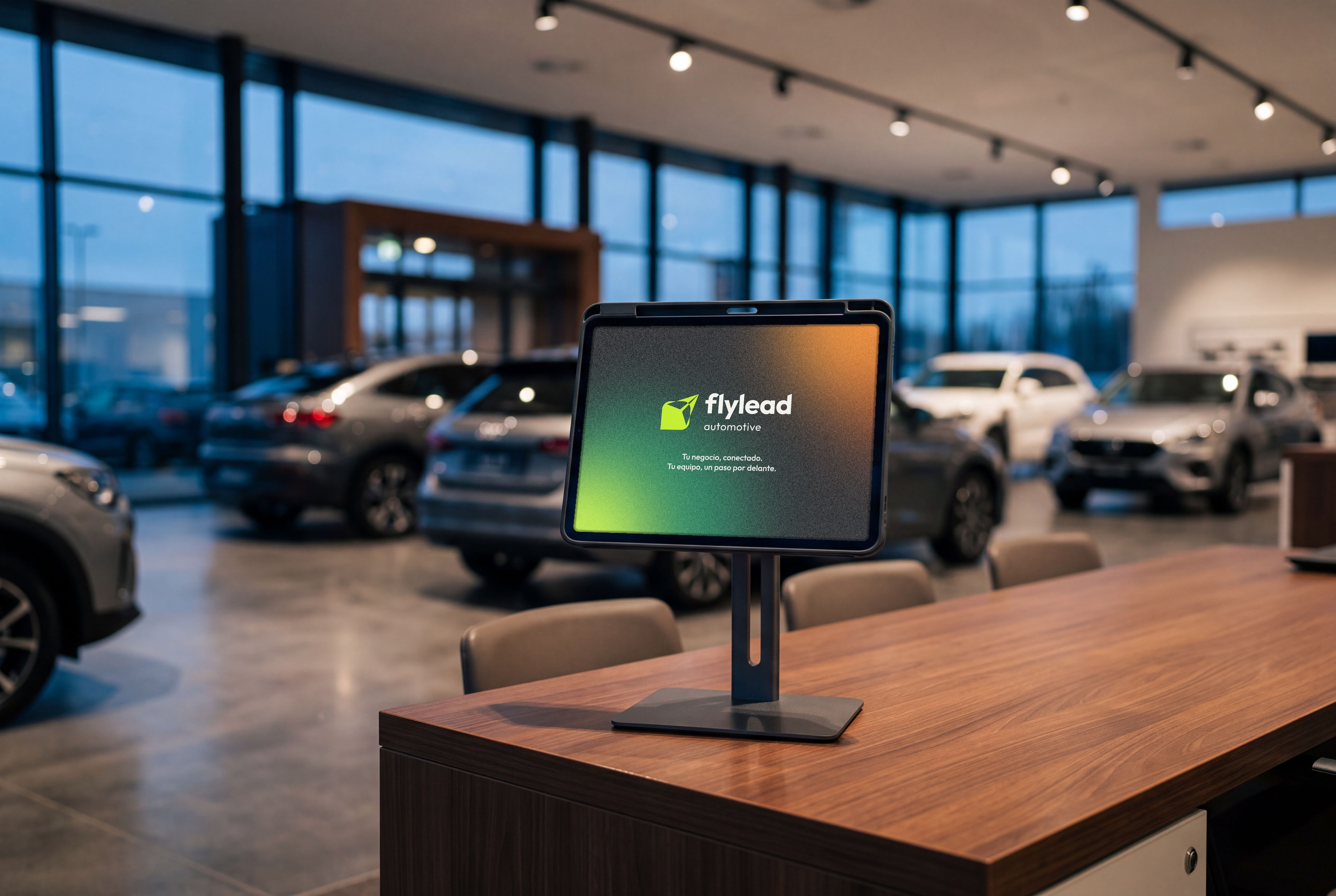 Tablet con FlyLead Automotive en un concesionario